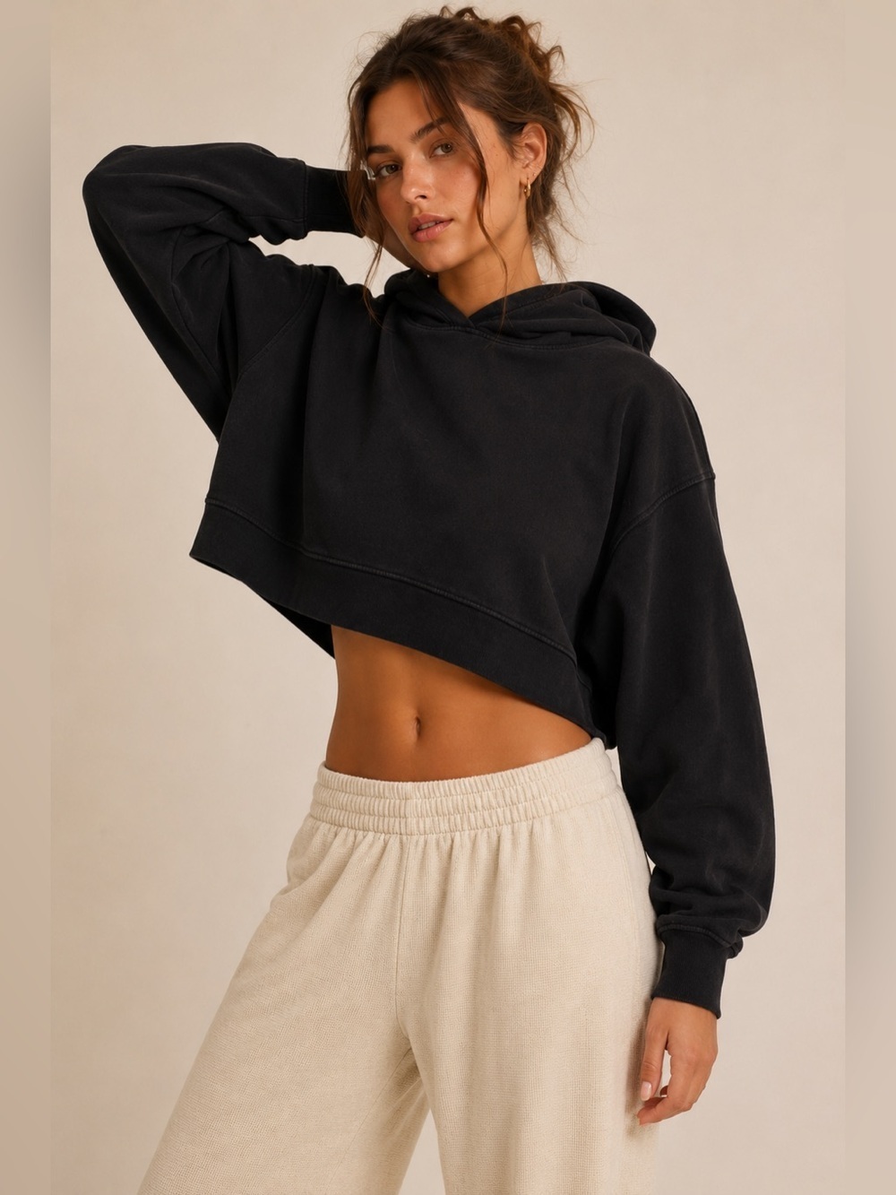 FP Movement Black Cropped Hoodie with Mesh Lining – Size S
